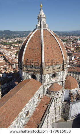 Top view on the Duomo and the historical center of Florence, Italy.