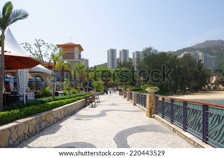 HONG KONG - MARCH 05, 2013: View of Discovery Bay at Lantau island on March 05, 2013 Hong Kong. It is one of the most visited beaches on Lantau island in Hong Kong