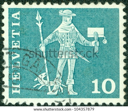 SWITZERLAND - CIRCA 1960: A stamp printed in the Switzerland shows Messenger of the country, Schwyz, circa 1960
