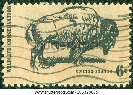 UNITED STATES OF AMERICA - CIRCA 1970: A stamp printed in USA shows Wildlife Conservation, The American Buffalo, circa 1970