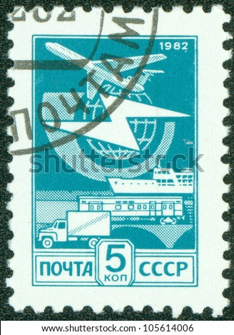 USSR - CIRCA 1982: A Stamp printed in USSR shows the Mail Transport, circa 1982