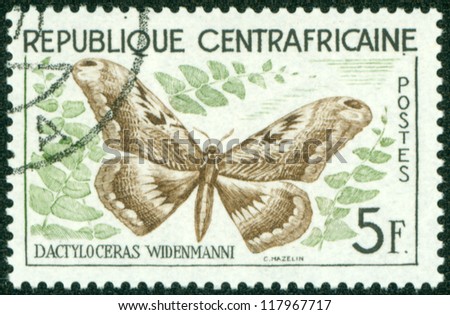 CENTRAL AFRICAN REPUBLIC - CIRCA 1960: A stamp printed in Central African Republic shows a butterfly, circa 1960.