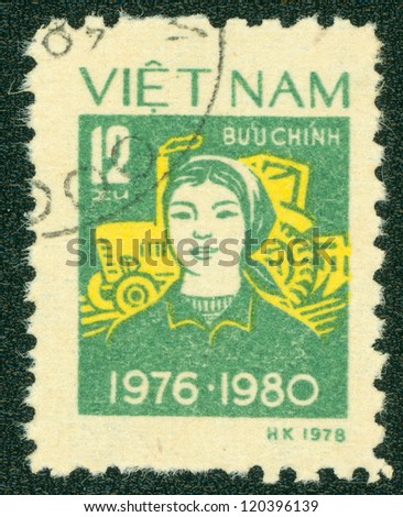 VIETNAM - CIRCA 1978: A stamp printed in Vietnam shows woman with tractor, circa 1978