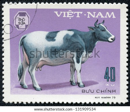 VIETNAM - CIRCA 1979: A stamp printed in Vietnam shows cow, series devoted to pet, circa 1979