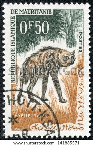 MAURITANIA - CIRCA 1963: stamp printed by Mauritania, shows Striped hyena, circa 1963