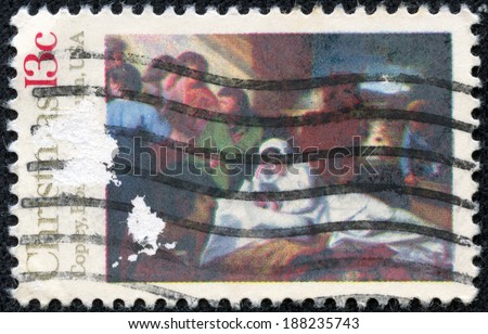 USA - CIRCA 1976: Postage stamp printed in USA, Christmas Issue, shows a picture of the Boston Museum, The Nativity by John Singleton Copley, circa 1976