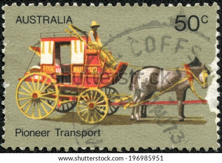 AUSTRALIA - CIRCA 1972: A stamp printed in Australia shows Coach Transport, Australian Pioneer Life, circa 1972