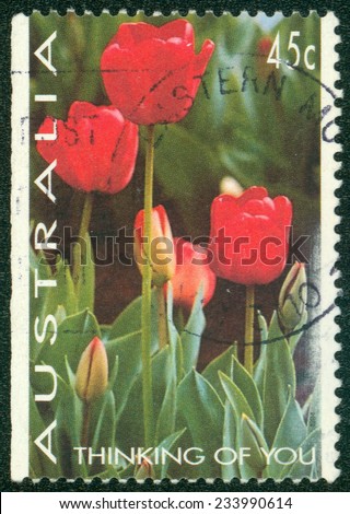 AUSTRALIA - CIRCA 1994: a stamp printed in the Australia shows Tulips, Thinking of You, Valentine, circa 1994