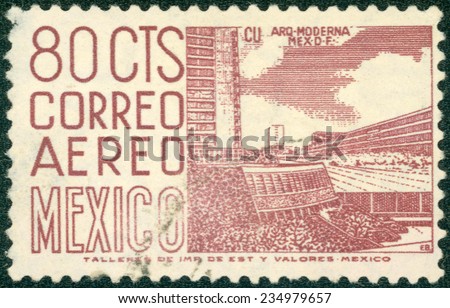MEXICO - CIRCA 1952: a stamp printed in the Mexico shows Mexico City University Stadium, circa 1952