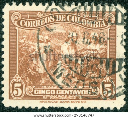 COLOMBIA - CIRCA 1939: A stamp printed in Colombia shows Coffee Plantation, circa 1939.