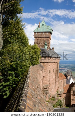 The castle Haut-Koenigsbourg in Alsace, France. The castle was known from 1147. It was abandoned during Thirty Years\' War and was restored in 1900.