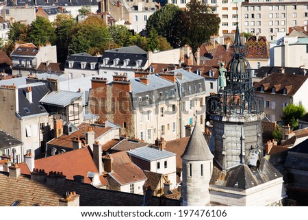Ancient architecture of Dijon city, view from above. Dijon is a city in eastern France, capital of the Burgundy region.
