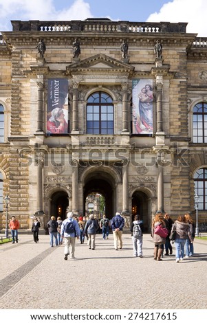 DRESDEN, GERMANY - SEPTEMBER 17, 2010: The outside facade of the Old Masters Picture Gallery in Zwinger. The Zwinger is a palace in Dresden.