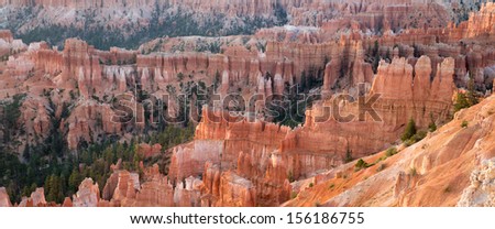 Hoodoo rock spires in southwestern Utah, Bryce Canyon National Park, a unique places on Earth. Its large collection of delicate, rocky, colorful formations are called hoodoos.