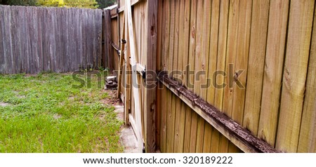 Wood fence with gate in yard