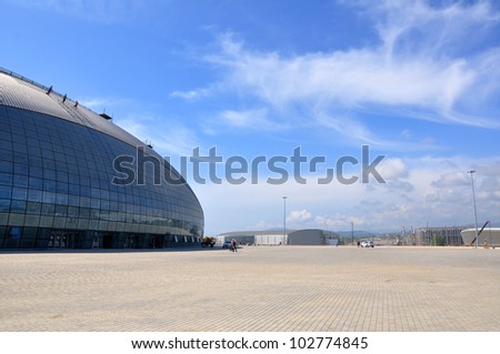 SOCHI, RUSSIA - MAY 16: Construction of ice hockey rink in the Sochi Olympic Park in May 16, 2012 in Sochi, Russia for the Winter Olympic Games 2014