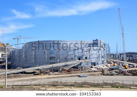 SOCHI, RUSSIA  MAY 15: Construction of small ice hockey rink in the Sochi Olympic Park in May 15, 2012 in Sochi, Russia for the Winter Olympic Games 2014
