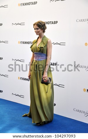 RUSSIA, SOCHI - JUNE 3: Actress Natalia Lesnikovskaya in green long dress at the Open Russian Film Festival \