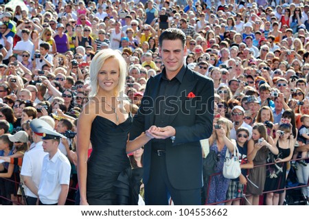 RUSSIA, SOCHI - JUNE 3: Actor Dmitry Dyuzhev with his wife Tatiana at the Open Russian Film Festival \