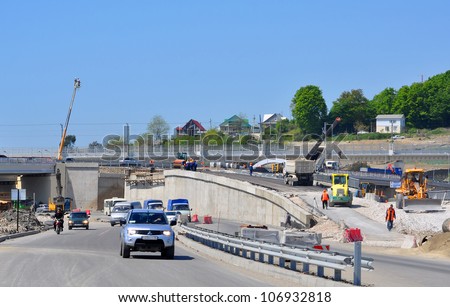 SOCHI, RUSSIA - JULY 26: Construction of a two-tier road interchange 