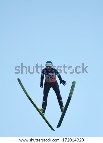SOCHI, RUSSIA - DECEMBER 9, 2012: FIS Ski Jumping World Cup in Sochi on tramplin complex \