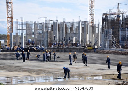 SOCHI, RUSSIA-FEBRUARY 22: Construction of the main stadium in the Olympic Park in February 22, 2011 Sochi, Russia for the Winter Olympic Games 2014 and World Cup 2018