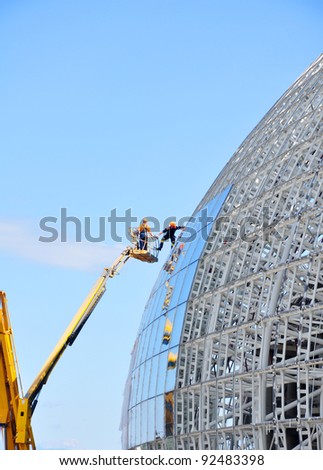 SOCHI, RUSSIA - SEPTEMBER 13: Construction of ice hockey rink in the Sochi Olympic Park in Septenber 13, 2011 in Sochi, Russia for the Winter Olympic Games 2014