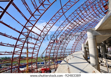 SOCHI, RUSSIA - SEPTEMBER 13: Construction of ice hockey rink in the Sochi Olympic Park in Septenber 13, 2011 in Sochi, Russia for the Winter Olympic Games 2014