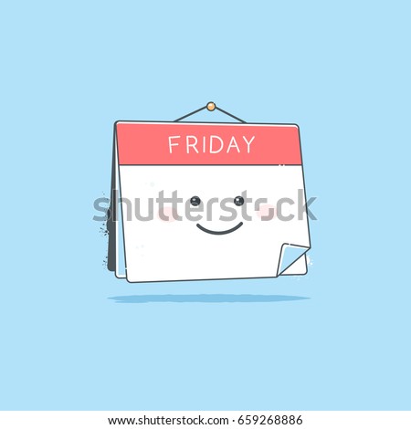 Happy calendar cartoon mascot character smiling on Friday page vector illustration