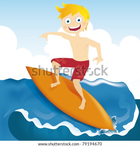 Funny boy surfing a wave