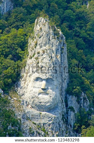 DANUBE GORGE, ROMANIA-AUGUST 18:The Statue of Dacian king Decebalus is a 40-m high statue that is the tallest rock sculpture in Europe. It is located near the city of Orsova (Or?ova), Romania in 2012