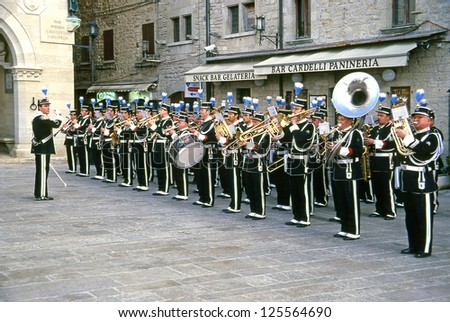 SAN MARINO, ITALY - APRIL 1: Ceremonial band on April 1, 2003 in San Marino. Every six months, the Council elects two Captains Regent to be the heads of state - 1 April and 1 October in every year.