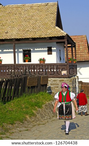 HOLLOKO, HUNGARY - APRIL 13 : Women in folk costume in the village during the traditional Easter Festival on April 13, 2009 in Holloko, Hungary. Village is UNESCO World Heritage Site