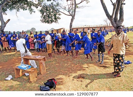 KIGAYA, UGANDA - JULY 30: Village school on July 30, 2004 in Kigaya village, Buikwe region, Uganda. Most children can walk to school thanks to foreign charity