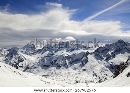 Ski resort Passo Tonale and Presanella mountain group from the north, Natural Park Adamello, Alps, Italy