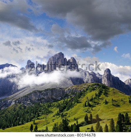 Sella Group from Passo Gardena, Dolomiti mountain - Italy Europe, UNESCO World Heritage Site