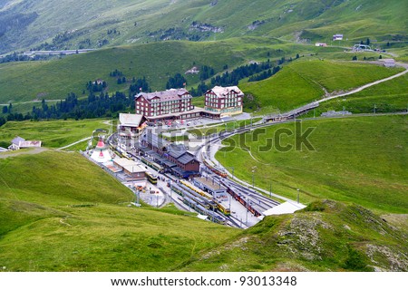 Train station in the Swiss Alps, Jungfrau Bahn in Eiger, Switzerland, Bernese Alps - World Heritage Site by UNESCO