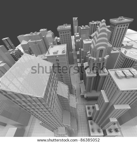New York City (rendered, white, 3d, wire mesh)