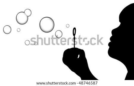 A Silhouette Of A Young Girl Blowing Bubbles Stock Vector Illustration ...