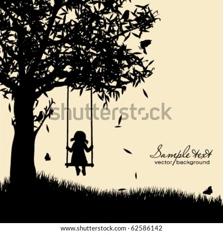 Vector silhouette of girl on swing