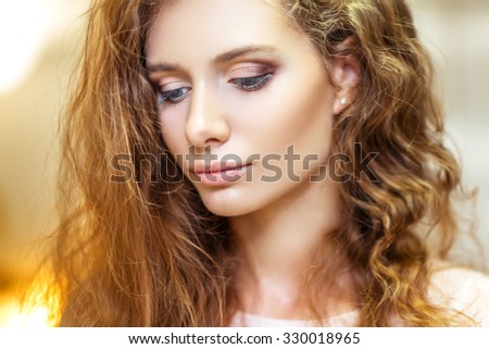 Beautiful Young Woman with Clean Fresh Skin close up