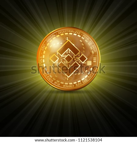 Golden coin with binance cryptocurrency symbol isolated on shining yellow background