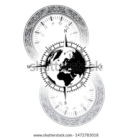 Vector Vintage Pocket Watch and Compass | Download Free Vector Art ...