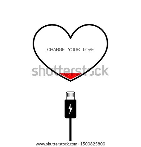 White background with heart shape low battery level and charging cable
