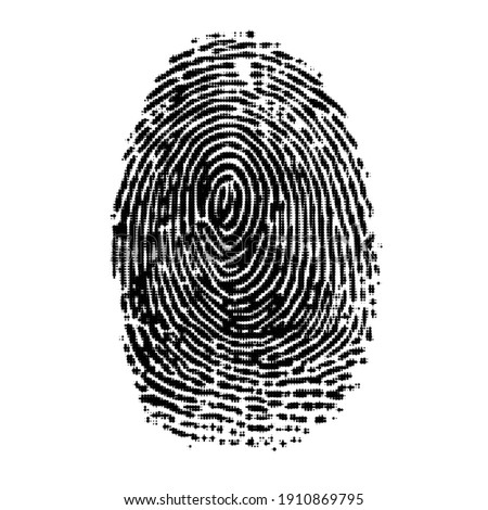 Black dotted finger print isolated on white background. Identification with circle halftone pattern