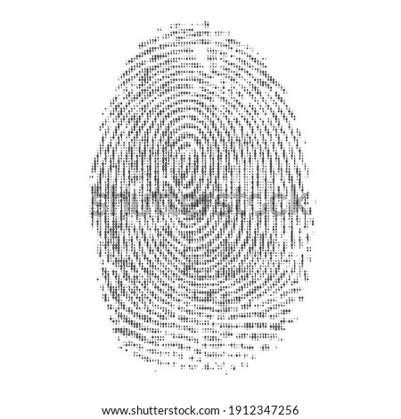 Black binary code finger print isolated on white background. Digital human path with one and zero numbers background