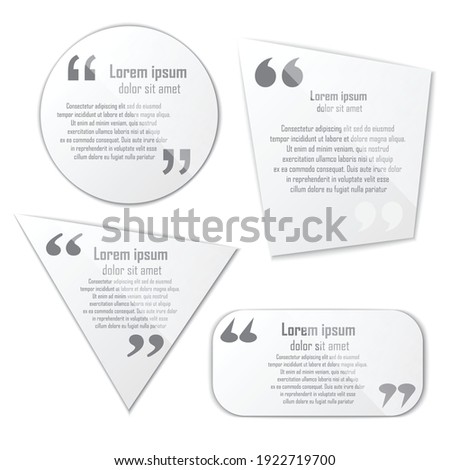 Set of four glass frames different forms with text and shadows. Circle, square, rectangle and triangle shine frames with quotes and sample text place