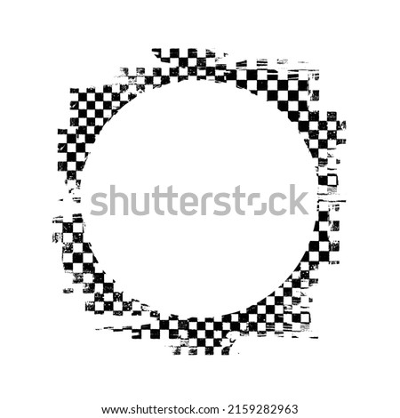 Black grunge elements with race circle flag frame isolated on white background