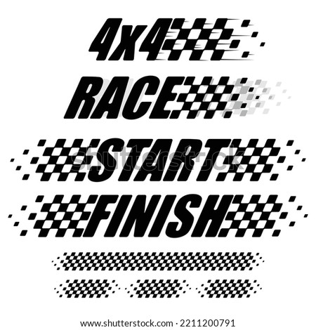 Abstract car sport race logo with black and white flag. Start and finish line design for racing championship