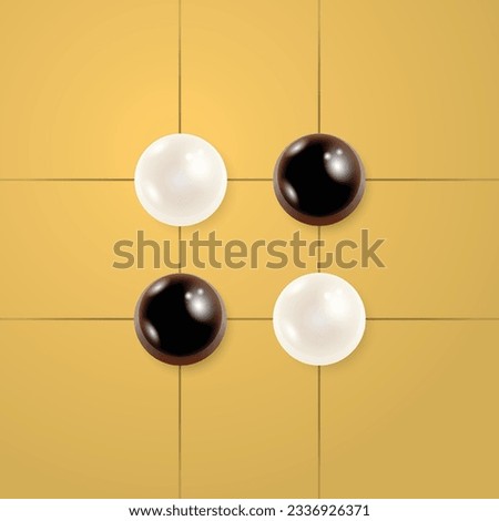 White background with text and four stones for GO game
